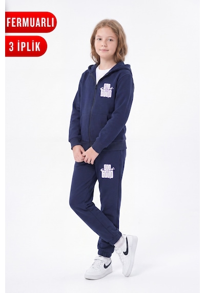 Fyk Kids 3 İplik Kız Çocuk Baskılı Kapüşonlu Fermuarlı Eşofman Takımı Lacivert Fyk Kids 3 İplik Kız Çocuk Baskılı Kapüşonlu Fermuarlı Eşofman Takımı Lacivert