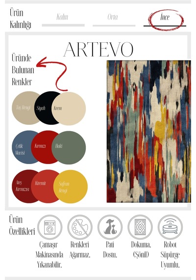 Artevo 01 Renkli Tasarım Modern Halı Salon Halısı Oturma Odası Yolluk İnce Yazlık Ev Oda Halısı Renkli A