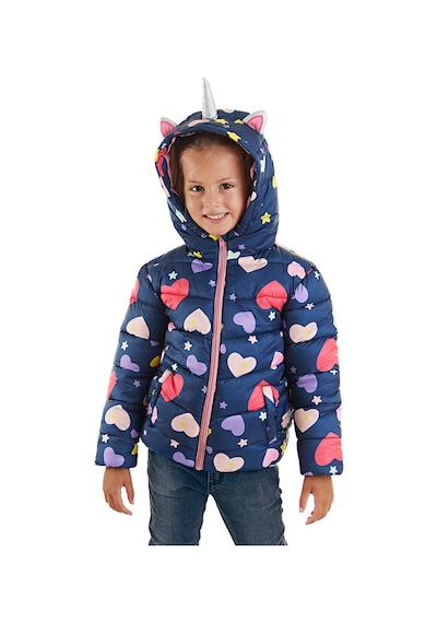 Denokids Unicorn Kız Çocuk Mont Su İtici Kapüşonlu Şişme Mont Kışlık