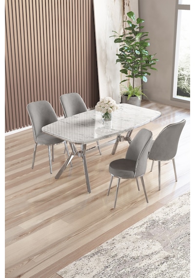 Canisa Lena Serisi 90x160 Lak Panel Beyaz Mermer Desen Kromkaplama Ayaklı Masa Takımı Ve 4 Gri Sandalye Beyaz Mermer Desen Masa,gri Sandalye Canisa Lena Serisi 90x160 Lak Panel Beyaz Mermer Desen Kromkaplama Ayaklı Masa Takımı Ve 4 Gri Sandalye Beyaz Mermer Desen Masa,gri Sandalye