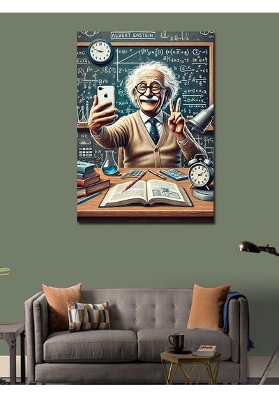 Kanvas Tablo Einstein Ve Bilimsel Çalışma 100cmx140cm