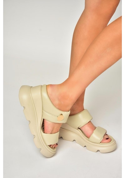Fox Shoes U312254509 Bej Kalın Tabanlı Kadın Terlik Bej-suni Deri Bej