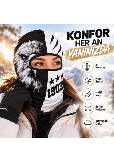 Genel Taraftar Maskesi Kışlık Unisex Termal Balaklava Boyunluk Nefes Alabilen Rüzgara D Siyah / Standart