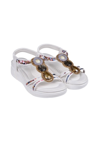 Guja Taşlı Comfort 5cm Dolgu Taban Kadın Sandalet Gj-26y1542 Beyaz