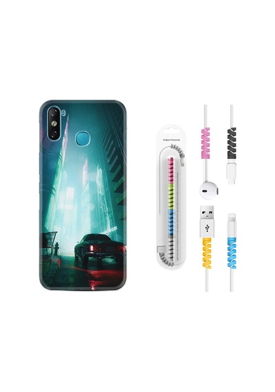 Infinix Smart 4 Kılıf Kablo Koruyuculu Night Cars 1619
