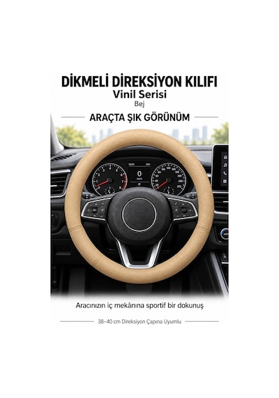Trobus Mercedes-benz Sprinter 2019-2025 Uyumlu Dikmeli Direksiyon Kılıfı Vinil Bej