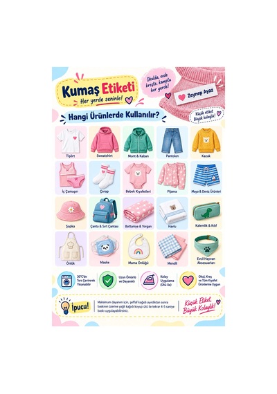 Okul Etiketi, Kişiye Özel Kumaş Etiketi, Unicorn Etiketi - 139 Adet Çok Renkli