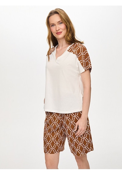 Faik Sönmez Resort Omuzu Brode Nakış Detaylı V Yaka Tshirt S26tsh107 Us26tsh10773 Ekru