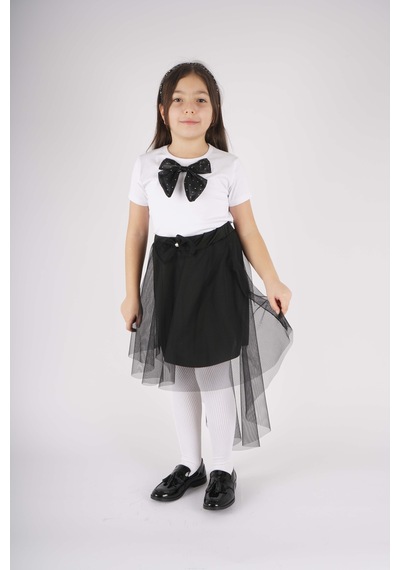 Miniko Kids 23 Nisan 29 Ekim Konsept Fiyonk Detaylı Tül Detaylı Tütü Etekli Takım Siyah