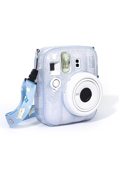 Instax Mini 13 Makine Uyumlu Mavi Simli Pleksi Kılıf