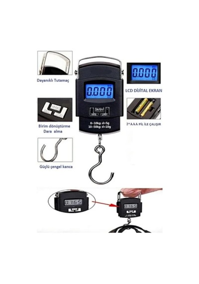 Dijital El Kantarı Portable Electronic Skale Bagaj Bavul Hassas El Terazi 50 Kg Lcd Ekran Siyah - 707715585