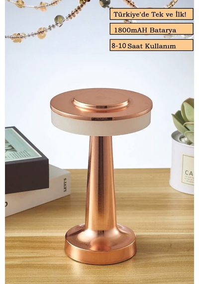 Rose Gold Renkli Dekoratif Dokunmatik Masa Lambası Şarjlı