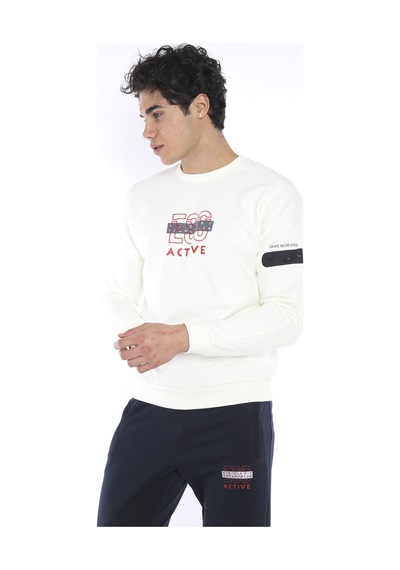 Erkek Spor Slimfit Ekru Sweatshirt Takım Ekru