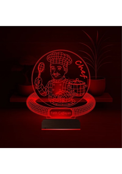 Luvivia Chef Şef Aşçı Erkek Kişiye Özel 3d Lamba - Masa Gece Lambası Şeffaf