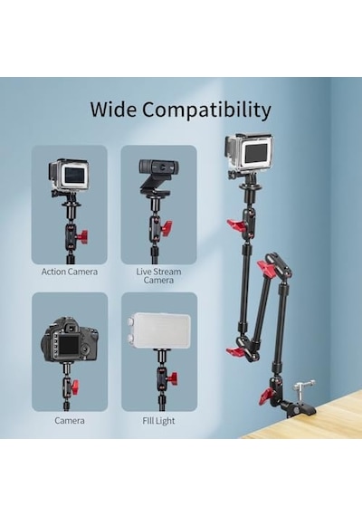 Ayarlanabilir Eklemli Sihirli Kol Kelepçe Ve Telefon Tutucu Klipsli Masa Montajı, Masa Standı, Cep Telefonu Tripod 3 Arms+kelepçe+klip