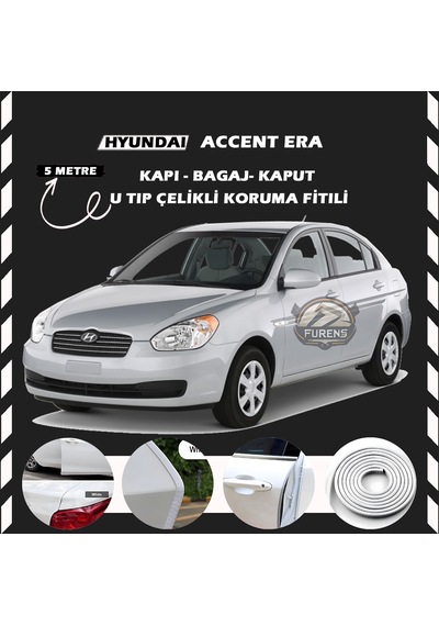 Hyundai Accent Era Oto Araç Kapı Koruma Fitili 5metre Parlak Beyaz Renk