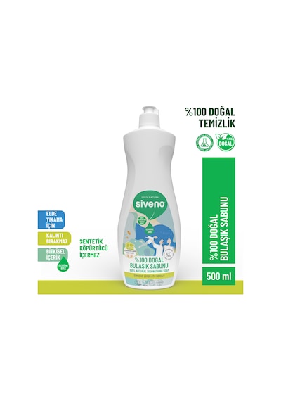 Siveno %100 Doğal Bulaşık Sabunu Bitkisel Elde Bulaşık Sabunu Nemlendirici Vegan 500 ML