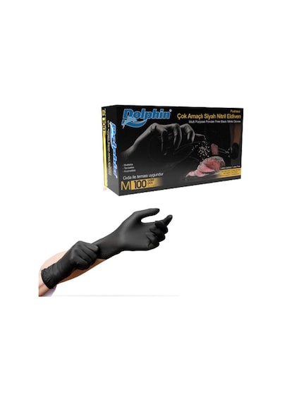Dolphin Nitril Siyah Eldiven M 100'lü