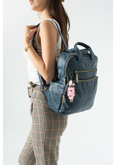 Baginn Vegan Deri Kadın Sırt Çantası Laptop-evrak Sırt Çantası 33 25 Cm Işıklı Charm Hediyeli Mavi