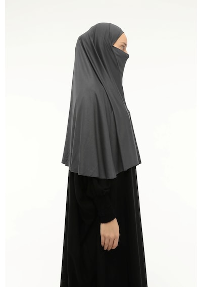 Altobeh Hazır Türban Peçeli Pratik Eşarp Tesettür Nikaplı Hijab - Namaz Örtüsü Sufle 3xl - Füme Füme