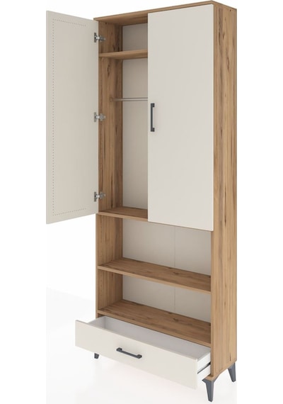 Arges Dolap 4 Raflı Tek Çekmeceli Tek Askılı 88x30x221 Çam-ay... Çam
