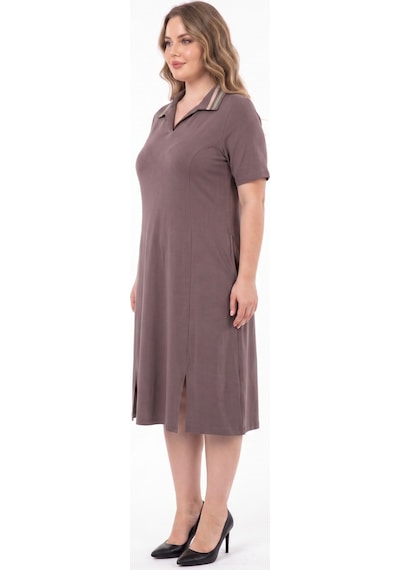 Wearon Kadın Polo Yaka Kısa Kol Likralı Elbise 7386 Bgl-st05664 Kahve