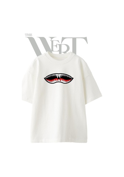 Thewert Shark Mouth 1 Tasarım Baskılı Ünisex Beyaz Oversize T-shirt