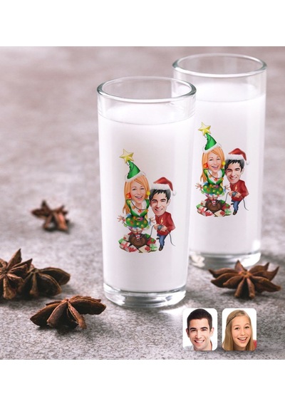 Kişiye Özel Sevgililer Yeni Yıl Karikatürlü İkili Rakı Bardağı Seti-1