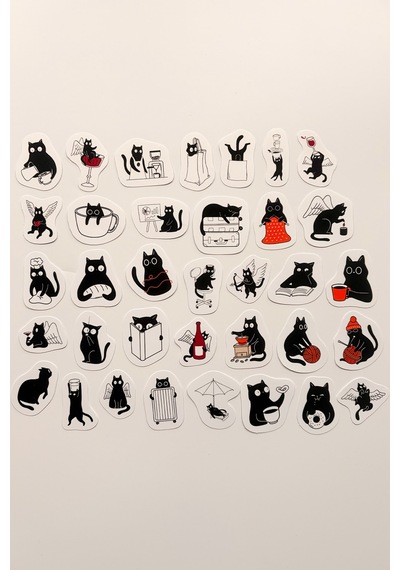 Eğlenceli Siyah Kedi 35 Parça Sticker Paketi Kaliteli Su Geçirmez Laptop Termos Telefon Etiket Seti