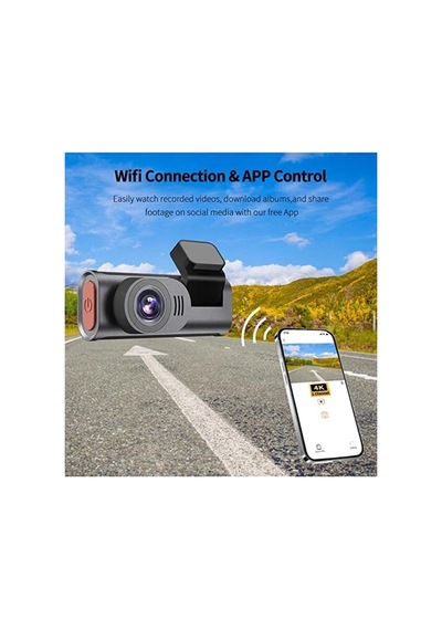 Hubrendy  4k Wifi Çift Kameralı Araç Kamerası Gece Görüşlü G-sensörlü Dash Cam 170 Derece