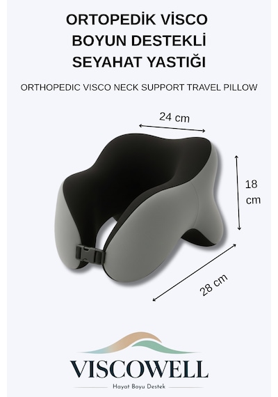 Ortopedik Visco Boyun Ve Baş Destekli Seyahat Yastığı Uçak, Araba, Ev İçin Taşınabilir Gri