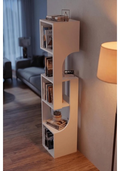 Falez Kitaplık Ahşap Dekoratif Raf 5 Katlı Modern Çok Amaçlı Kitaplık Salon Ofis Kitaplığı - Beyaz 7067 Diğer