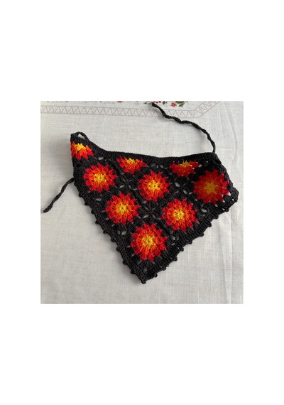 Tığ İşi Örgü Üçgen Bandana: Saç Bandı Füme Füme