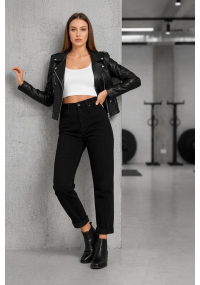 Woddi Kadın Jeans Siyah Mom Jean Yüksek Bel Denim Kot Pantolon