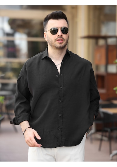 Oversize Oval Kesim Modal Gömlek Siyah