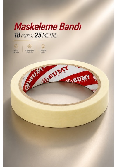 Metfix Maskeleme Boya Bandı 18 Mm X 25 Metre İz Bırakmayan Dekoratif Kağıt Bantı Bantları