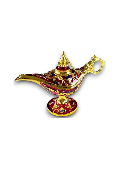 Aladdin Sihirli Lambası Renkli Işlemeli Dekoratif Biblo Alaattin Metal Çelik No:1 - 11x7 CM