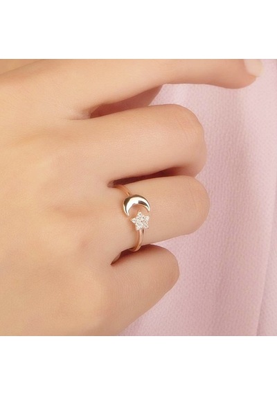 Ayyıldız Rose Altın Yüzük 14K Gold Taşlı 364012548