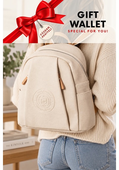 Krem 6026 Cuzdanli Orijinal Just Polo Kadin 9 Bolmeli Orta Boy Sirt Cantasi 31x29 Cm Krem - Camel