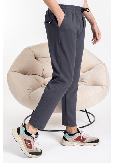 Mutlu City Double Face Kumaş Basic Düz Model Rahat Kalıp Pantolon Kesim Trend Erkek Eşofman Altı-2880-füme Füme
