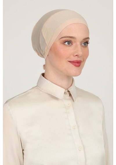 Melodi Scarf Kadın Tesettür Parisien Tüllü Climafit Likralı Nefes Alan Parizyen Dikişsiz Bone Bej Bej