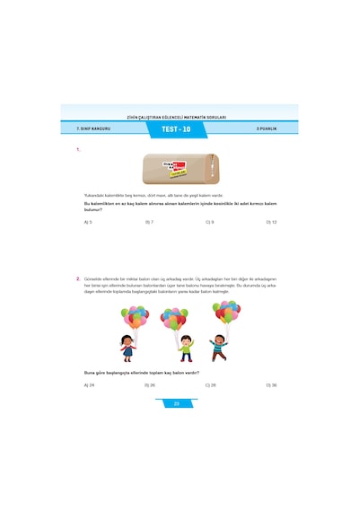 7. Sınıf Zihin Çalıştıran Eğlenceli Kanguru Matematik Soruları