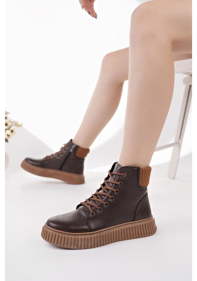 Nesilshoes Nesil Shoes Ermod 401 Kahve Taba Kadın Postal Bot Kahve-taba