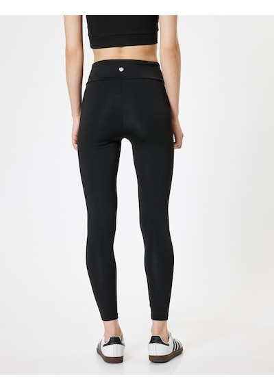 Koton Spor Tayt Bel Detaylı Slim Fit Bilek Boy Yüksek Bel Siyah 5wak40153nk
