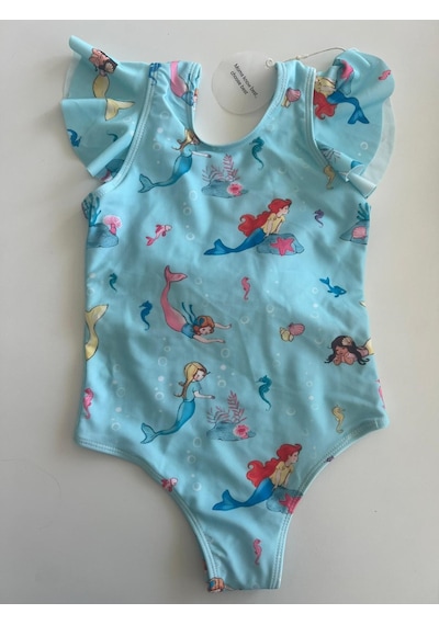 Petityu Mermaid Akvaryum Mavi Mayo Sırtı Fiyonk Detaylı Hızlı Kuruyan Kız Çocuk Mayo Mavi