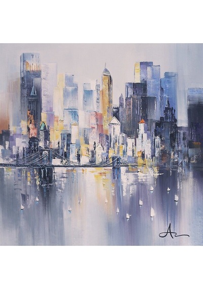 Şehir Soyut El Yapımı Yağlı Boya Tablo 85x86cm