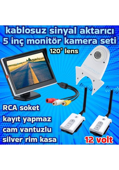 Kablosuz Beyaz Tepe Kamera Ve 5 İnç Ekran 12 Volt Kayıt Yapmaz