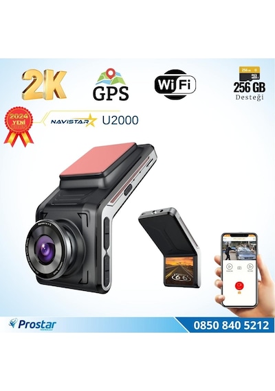 U2000 Wifi + Gps 1440p 170 Geniş Açı Gece Görüşlü Akıllı Araç İçi Kamera