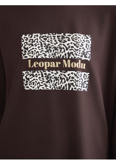 Lcw Everyday Kahverengi Baskılı Oversize Kadın Sweatshirt Tunik