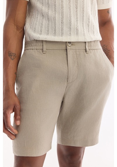Avva Erkek Gri Beli Lastikli %100 Keten Relaxed Fit Şort B003732